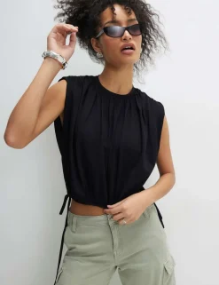 Pure Cotton Bubble Hem Tie Detail Top
