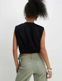 Pure Cotton Bubble Hem Tie Detail Top