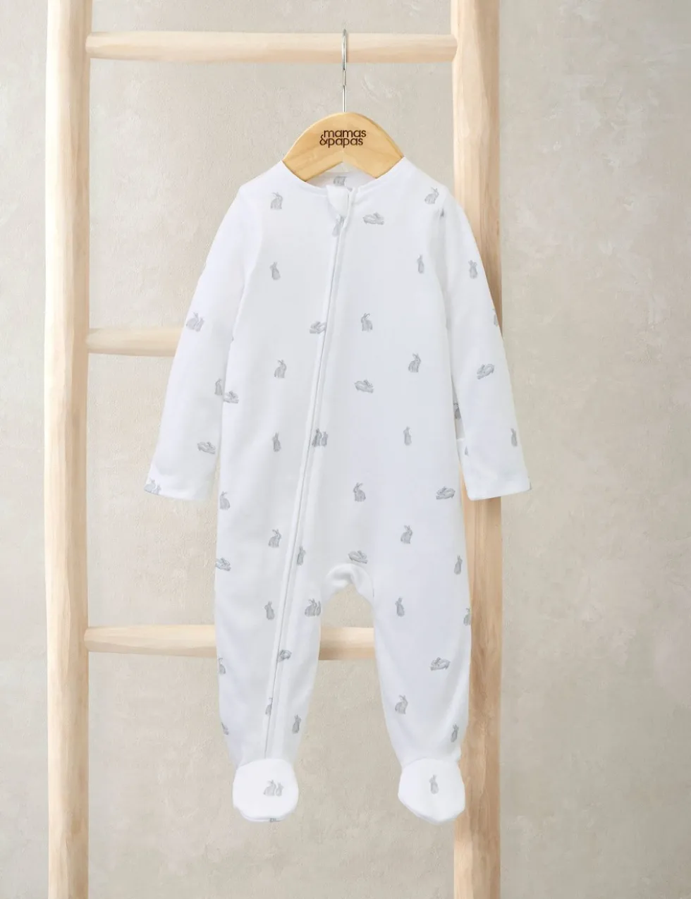 Pure Cotton Bunny Print Sleepsuit (6½lbs-6 Mths)