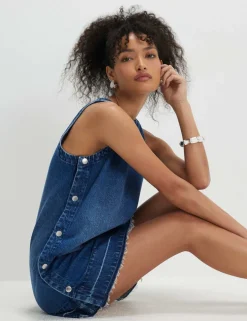 Pure Cotton Button Detail Mini Shift Dress