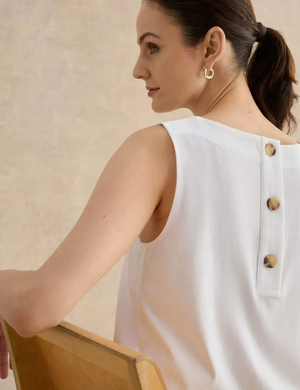 Pure Cotton Button Detail Vest Top