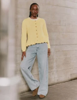 Pure Cotton Button Front Peplum Cardigan
