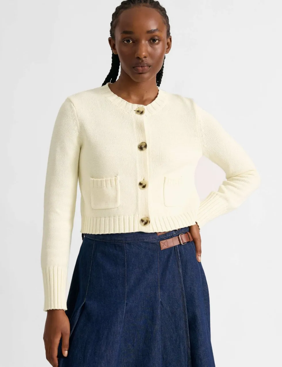 Pure Cotton Button Front Cropped Cardigan