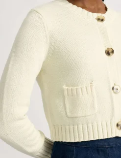 Pure Cotton Button Front Cropped Cardigan