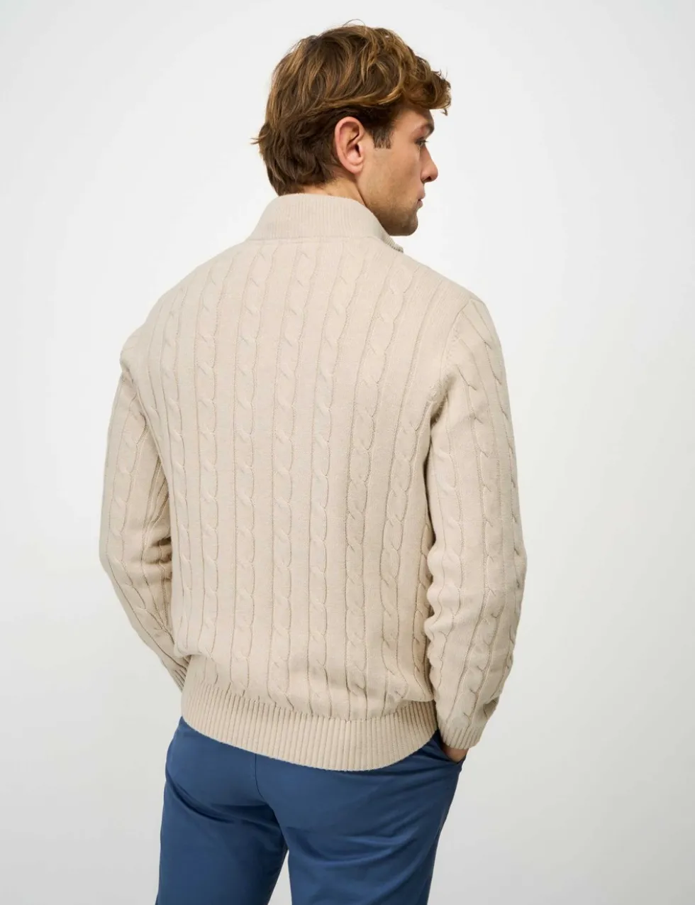 Pure Cotton Cable Funnel Neck Jumper