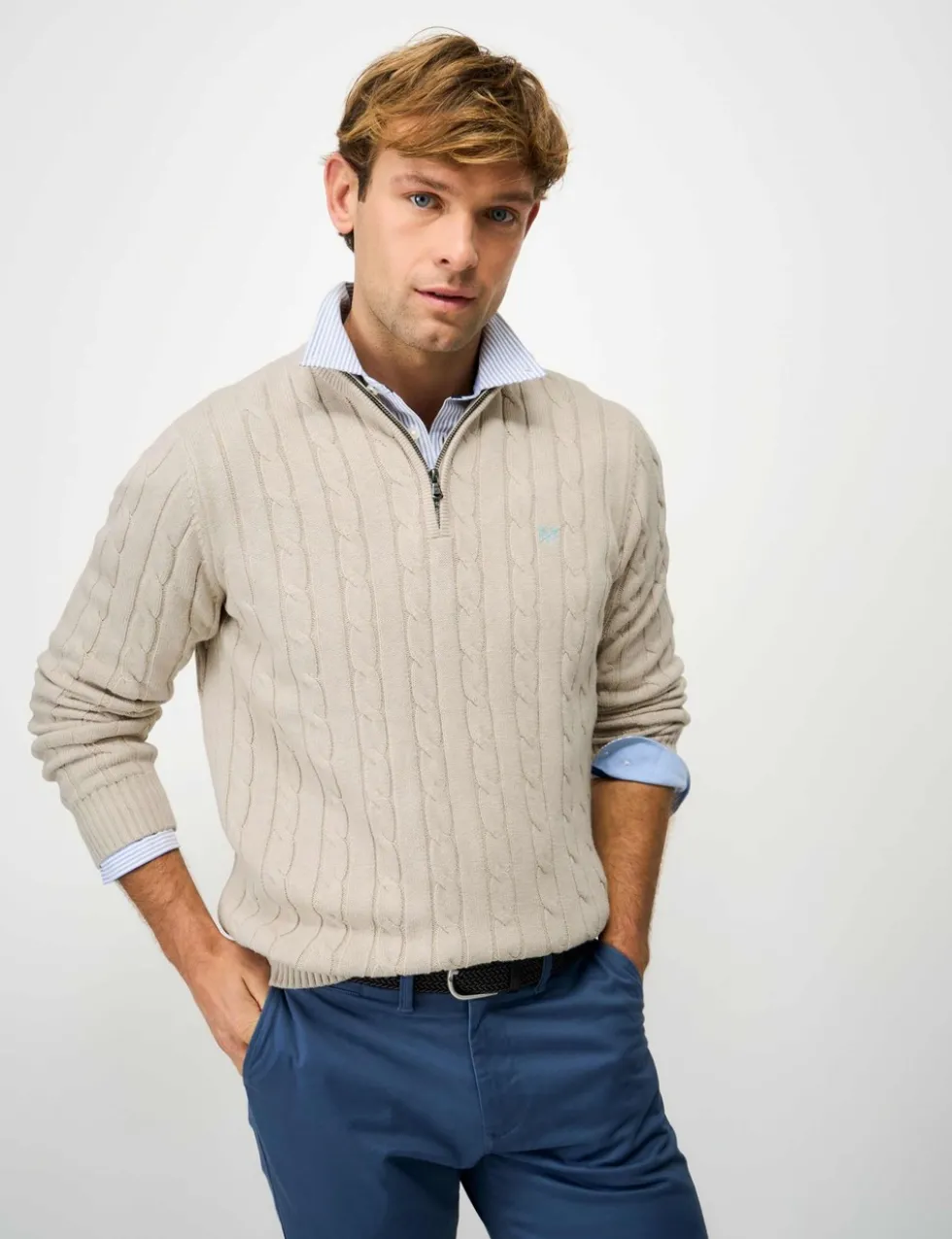 Pure Cotton Cable Funnel Neck Jumper