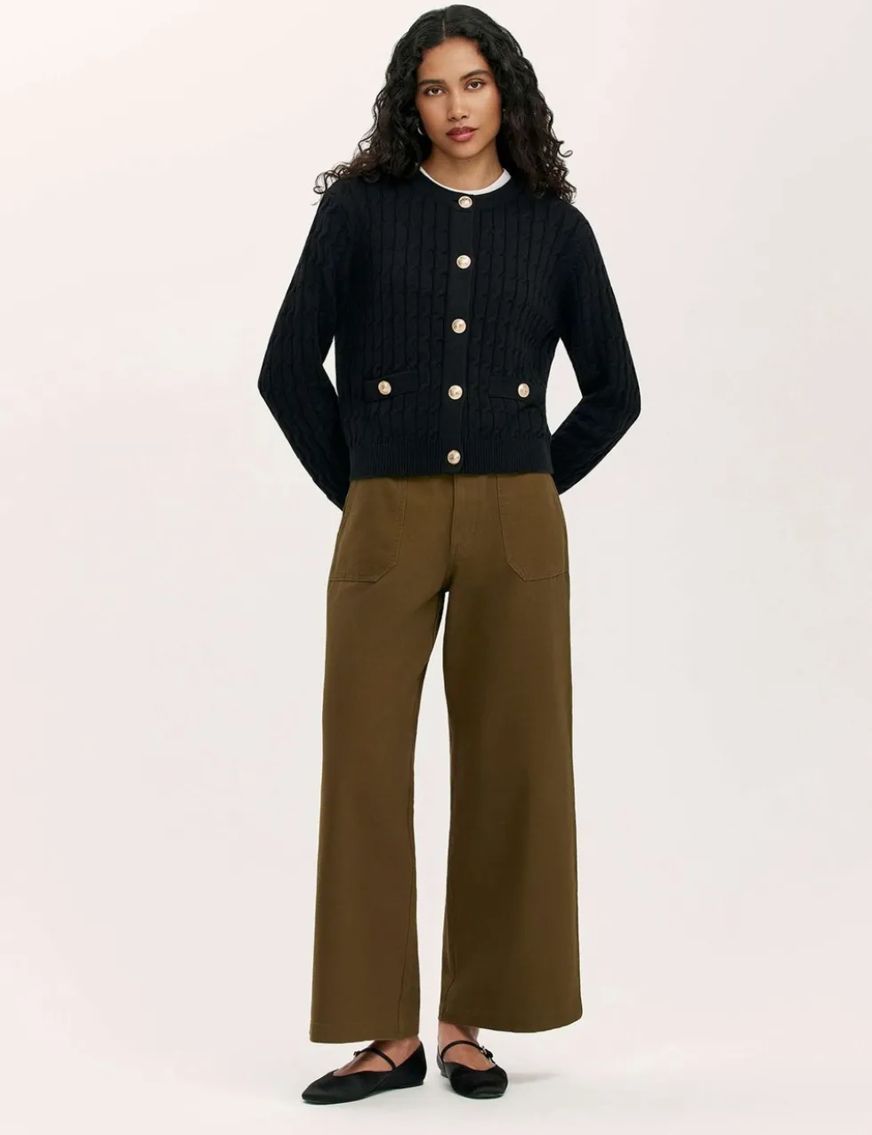 Pure Cotton Cable Knit Crew Neck Cardigan