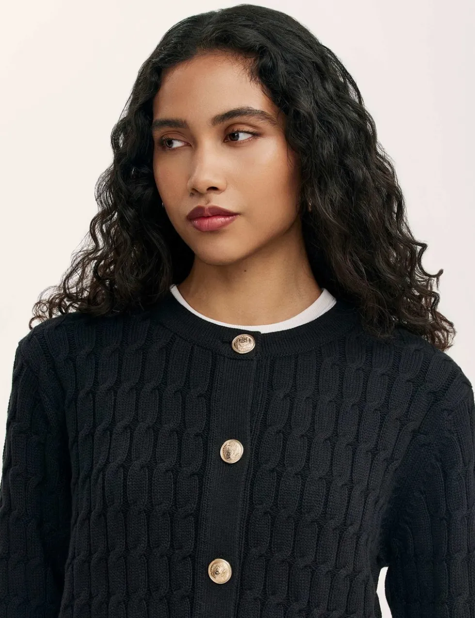 Pure Cotton Cable Knit Crew Neck Cardigan
