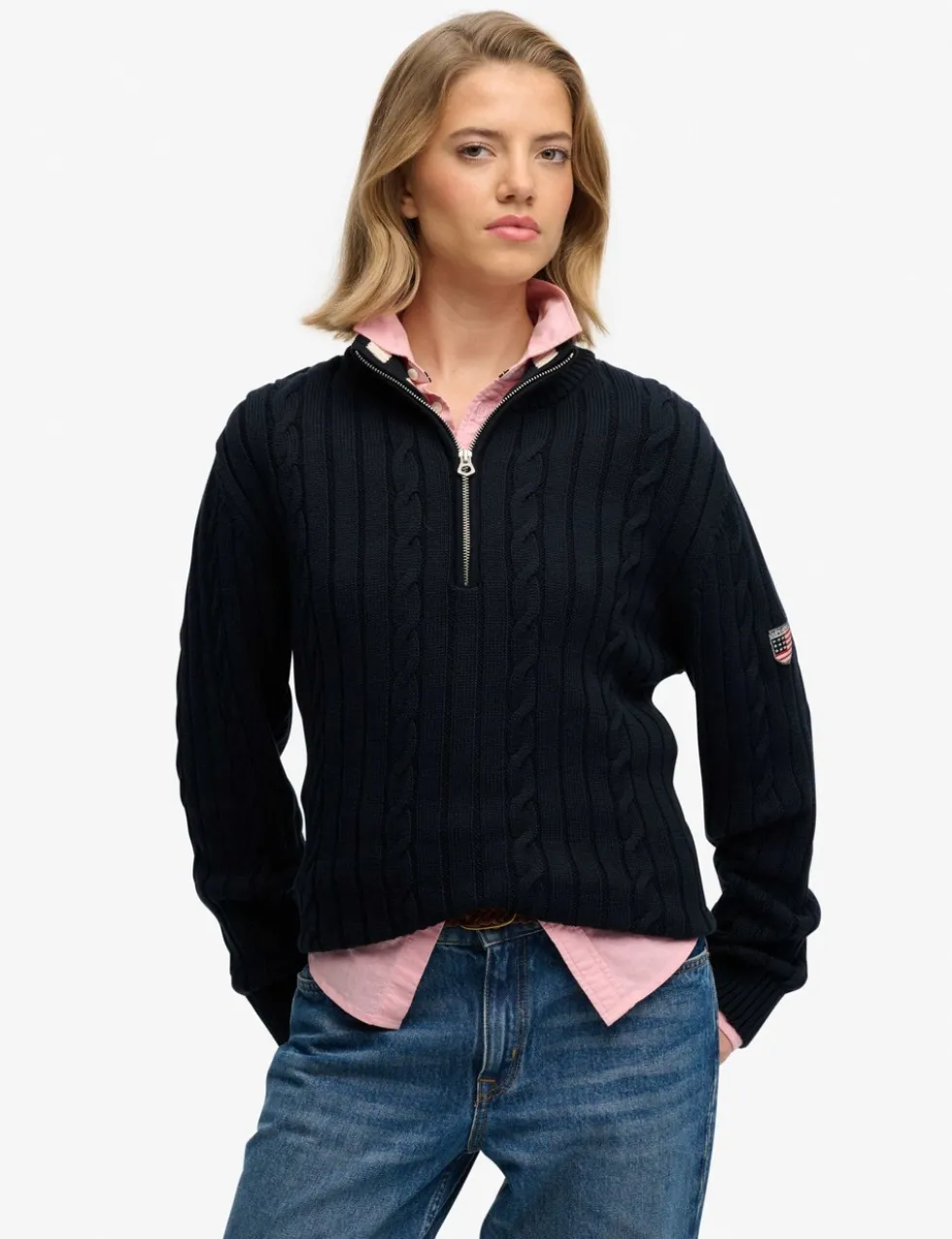 Pure Cotton Cable Knit Half Zip Jumper