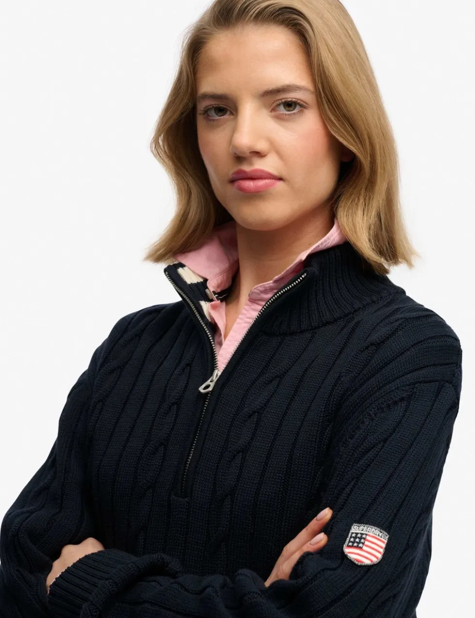 Pure Cotton Cable Knit Half Zip Jumper