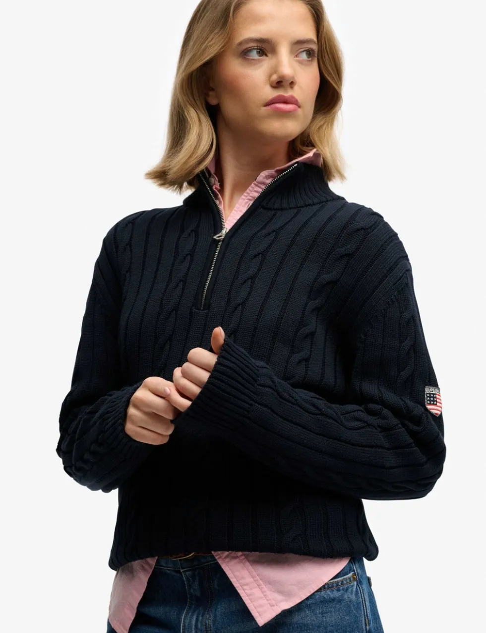 Pure Cotton Cable Knit Half Zip Jumper