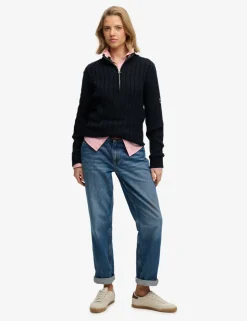 Pure Cotton Cable Knit Half Zip Jumper