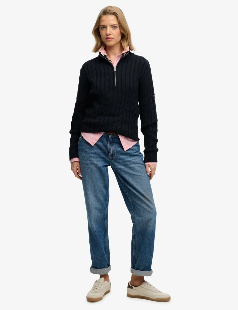Pure Cotton Cable Knit Half Zip Jumper
