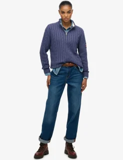 Pure Cotton Cable Knit Half Zip Jumper