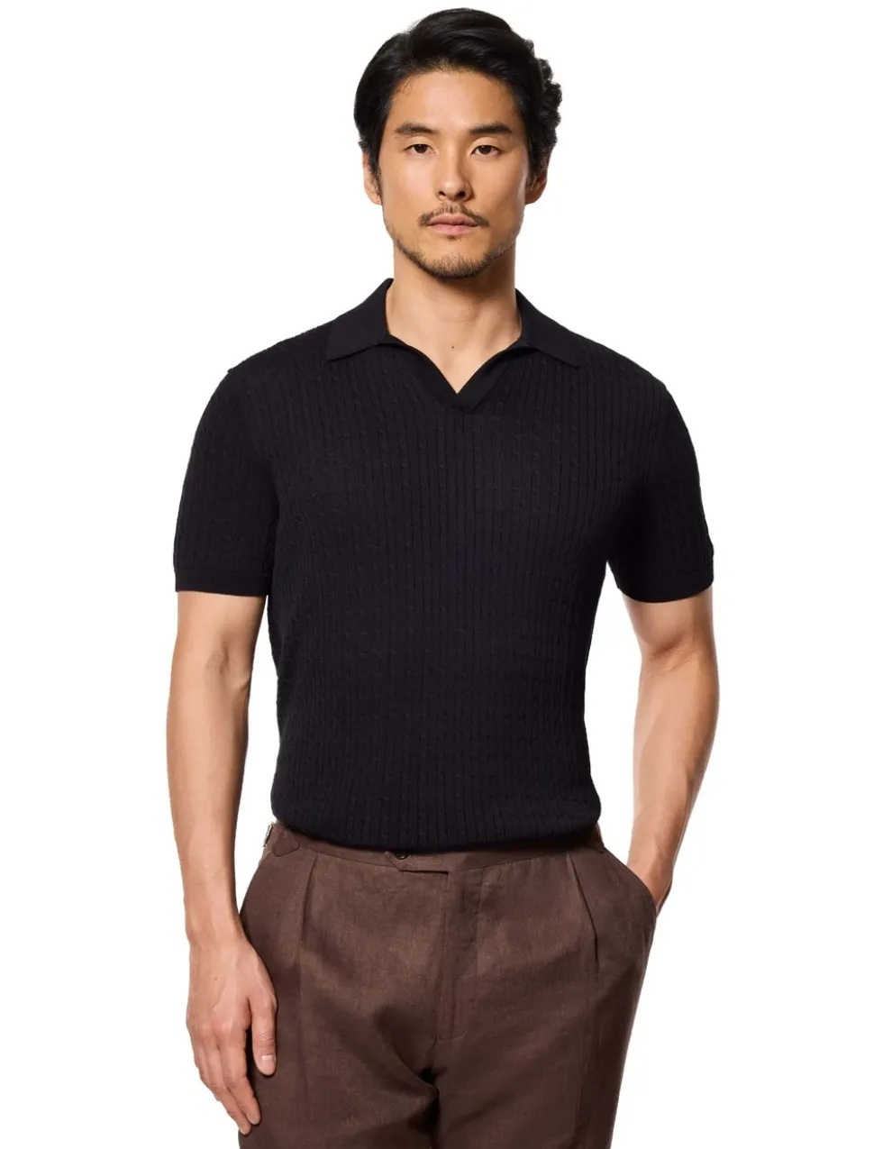 Pure Cotton Cable Knit Polo Shirt