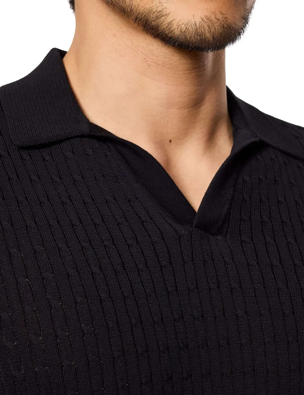 Pure Cotton Cable Knit Polo Shirt