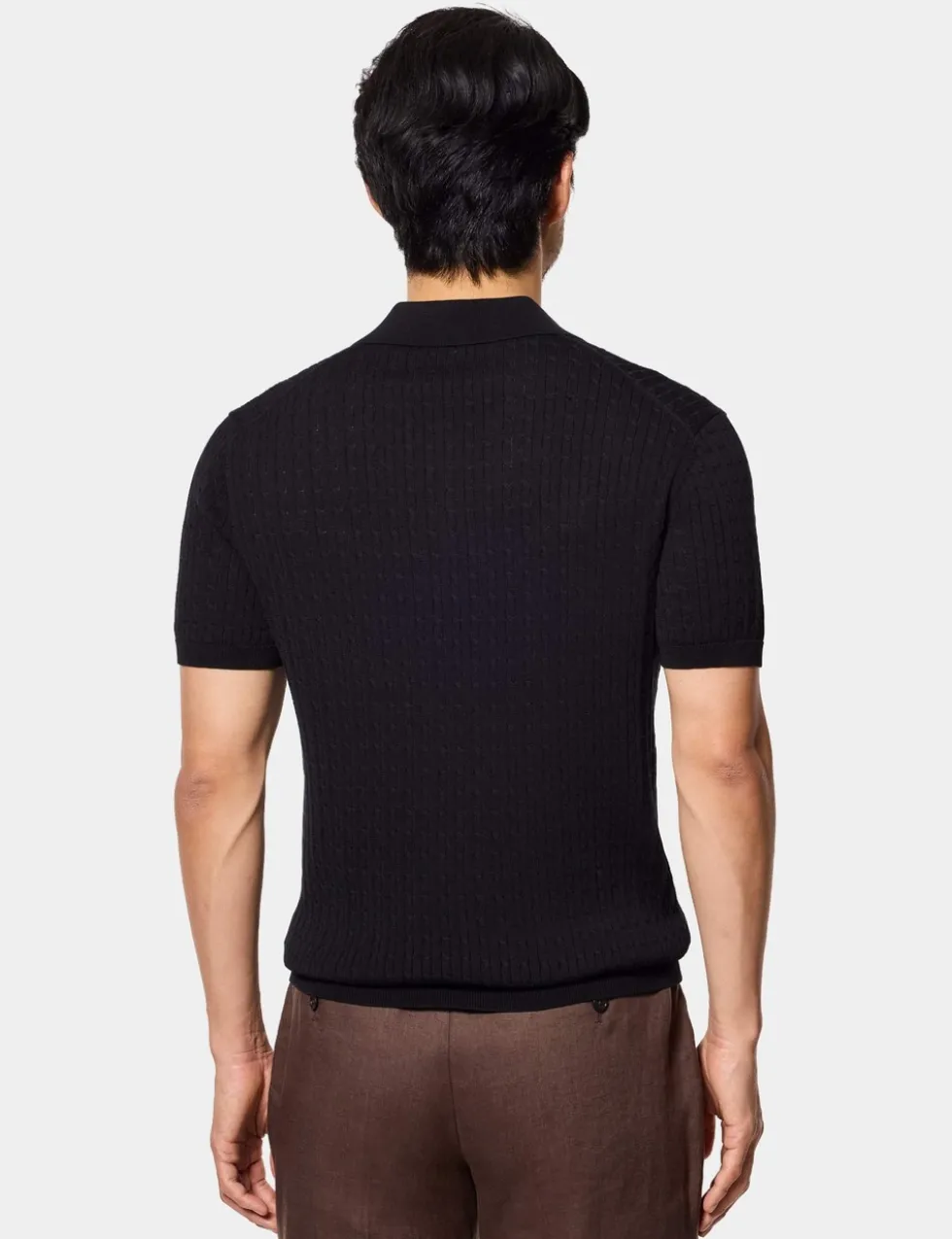 Pure Cotton Cable Knit Polo Shirt
