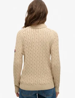 Pure Cotton Cable Knit Roll Neck Jumper