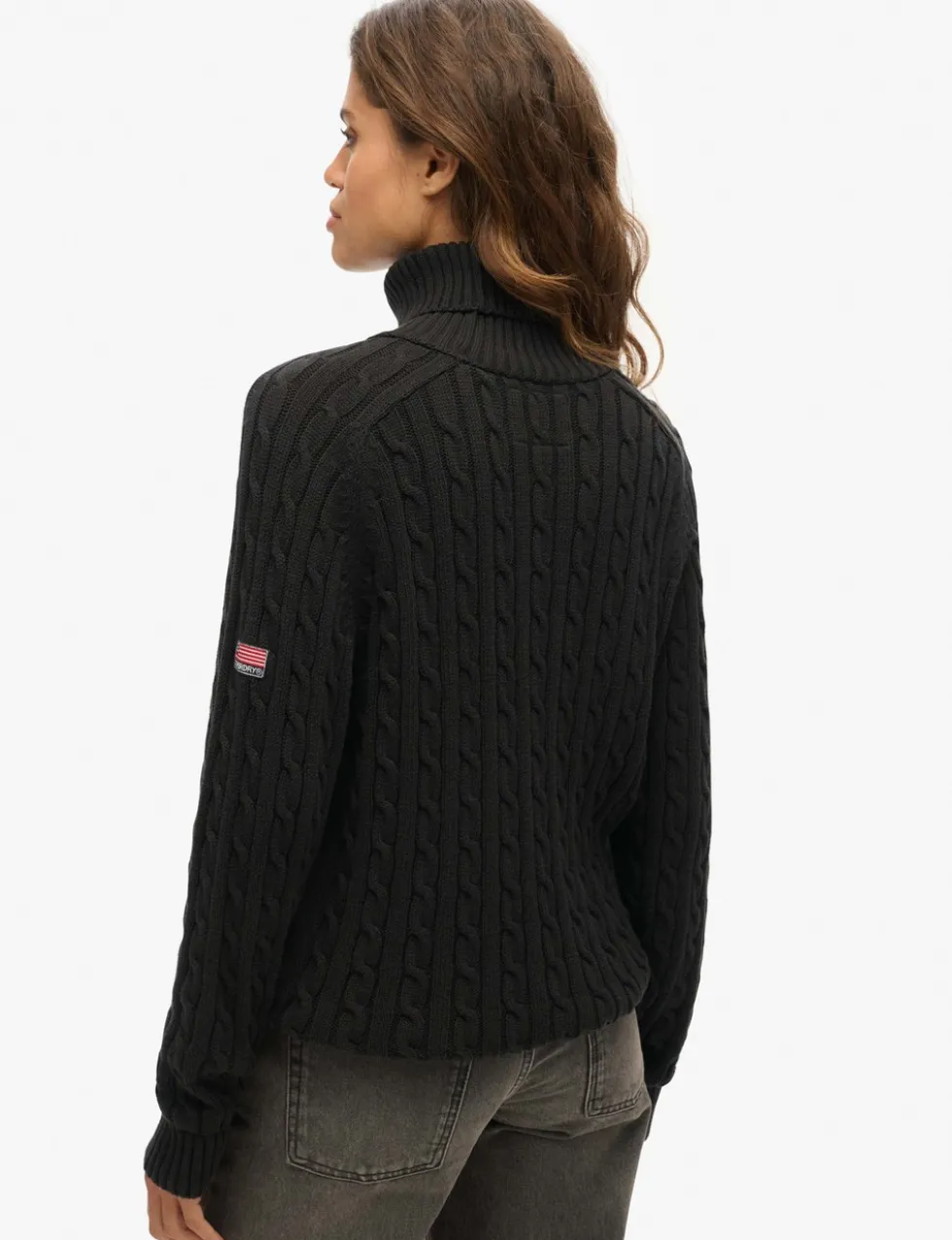 Pure Cotton Cable Knit Roll Neck Jumper