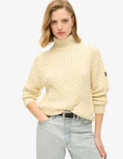 Pure Cotton Cable Knit Roll Neck Jumper