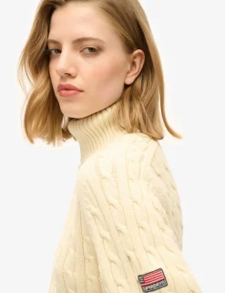 Pure Cotton Cable Knit Roll Neck Jumper