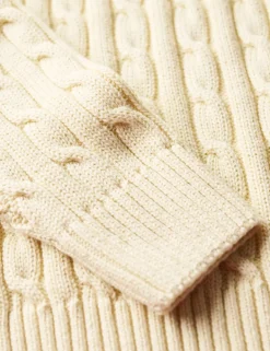Pure Cotton Cable Knit Roll Neck Jumper
