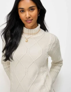 Pure Cotton Cable Knit Roll Neck Jumper