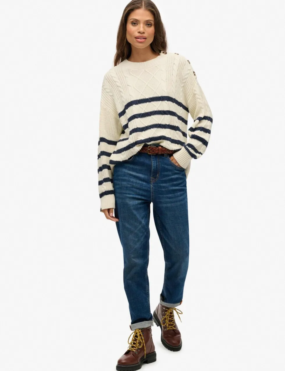 Pure Cotton Cable Knit Striped Jumper