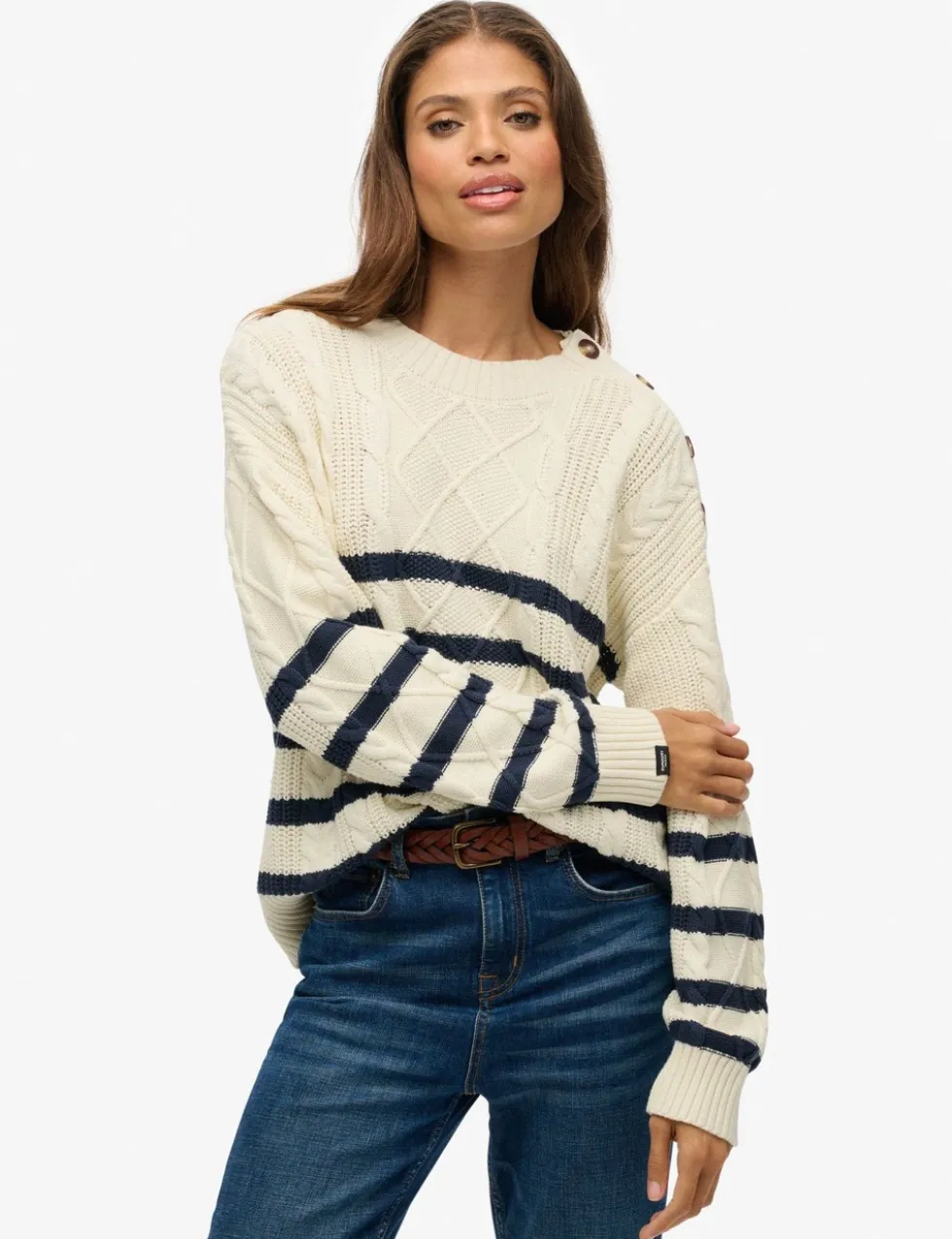 Pure Cotton Cable Knit Striped Jumper