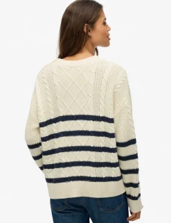 Pure Cotton Cable Knit Striped Jumper