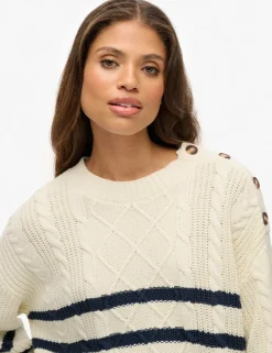 Pure Cotton Cable Knit Striped Jumper