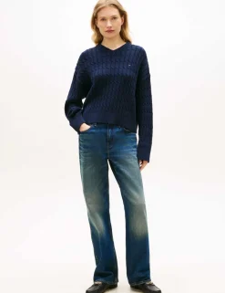 Pure Cotton Cable Knit V-Neck Jumper