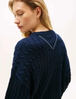 Pure Cotton Cable Knit V-Neck Jumper