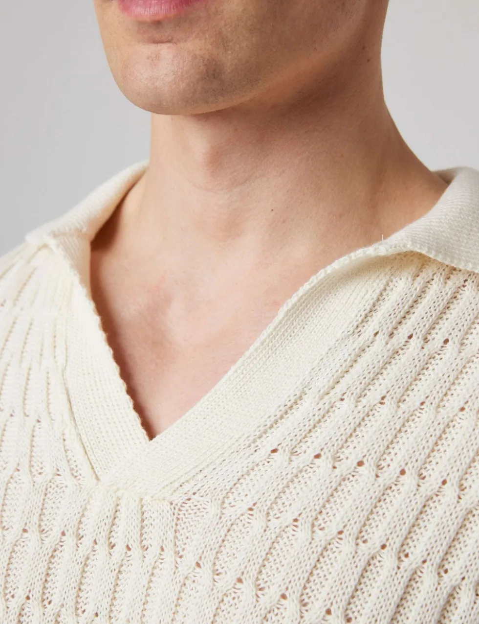 Pure Cotton Cable Knitted Polo Shirt