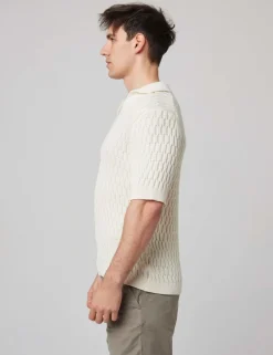 Pure Cotton Cable Knitted Polo Shirt