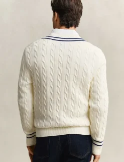 Pure Cotton Cable V-Neck Jumper