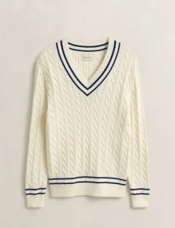 Pure Cotton Cable V-Neck Jumper