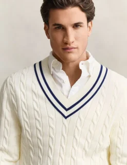 Pure Cotton Cable V-Neck Jumper