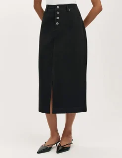 Pure Cotton Canvas Midi A-Line Skirt