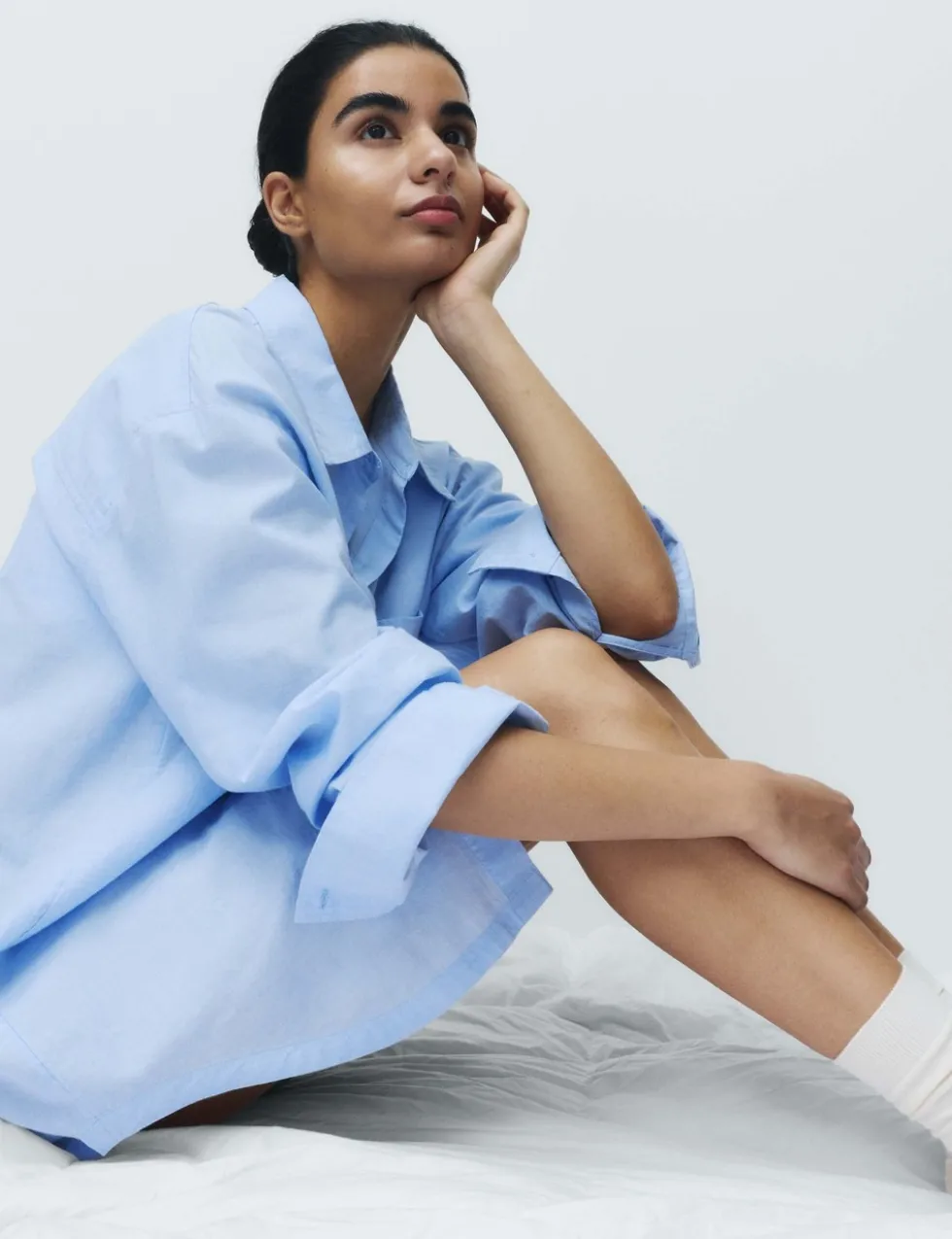 Pure Cotton Chambray Collared Nightshirt