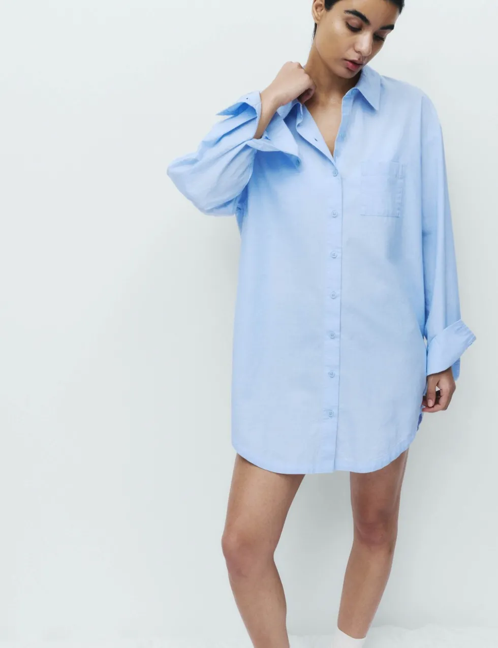 Pure Cotton Chambray Collared Nightshirt