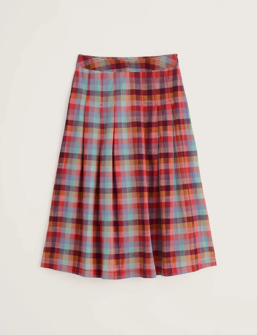 Pure Cotton Checked A-Line Midi Skirt