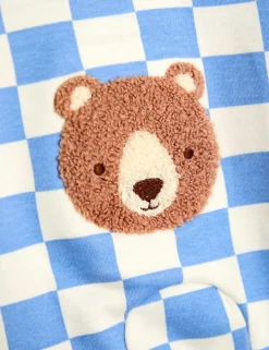 Pure Cotton Checked Bear Sleepsuit (7lbs-18 Mths)