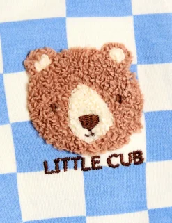 Pure Cotton Checked Bear Sleepsuit (7lbs-18 Mths)