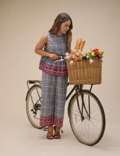 Pure Cotton Checked Cropped Trousers