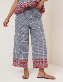 Pure Cotton Checked Cropped Trousers