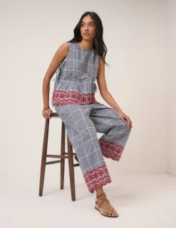 Pure Cotton Checked Cropped Trousers
