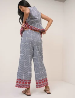 Pure Cotton Checked Cropped Trousers