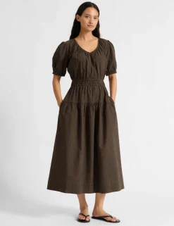 Pure Cotton Checked Midi Smock Dress