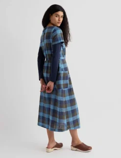 Pure Cotton Checked Midi Waisted Dress